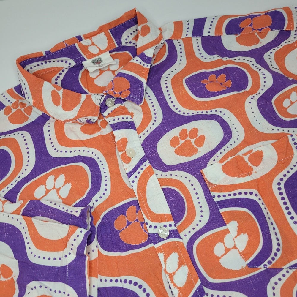 Wes & Willy Purple Clemson Tigers‎ Paw Button-Up Hawaiian Shirt Men's Size XXXL